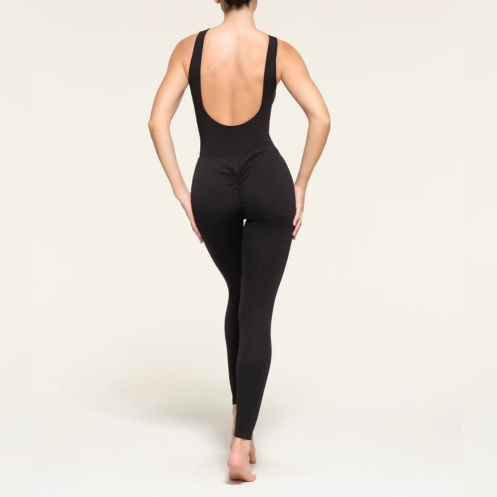 Skims Recycled Nylon Contour Lounge Onesie Catsuit Full Length Onyx Black NWT